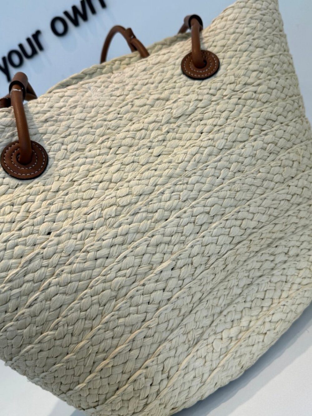 Loewe Natural Straw Tote with Brown Leather Handles and Purple Anagram - Picture 5 of 7
